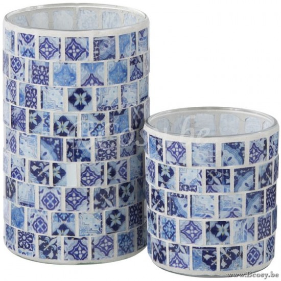 Jline T Lichthouder Mozaiek Jeansblauw Large.