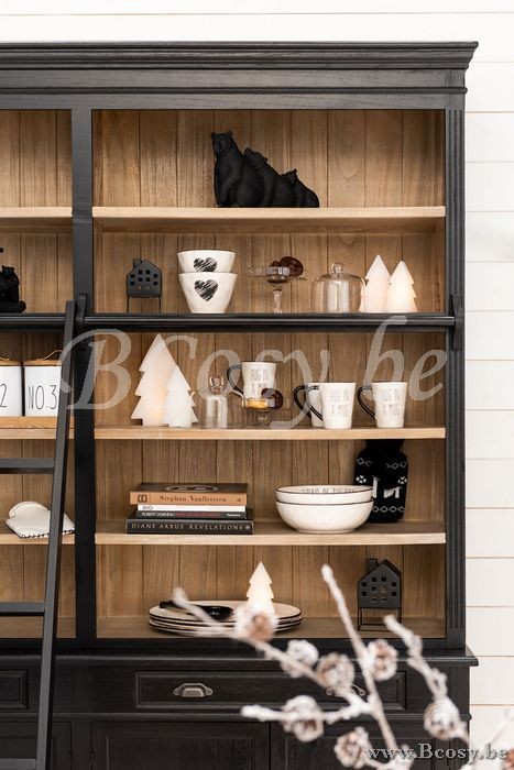 J Line Bibliotheekkast Ladder Hout Zwart Naturel