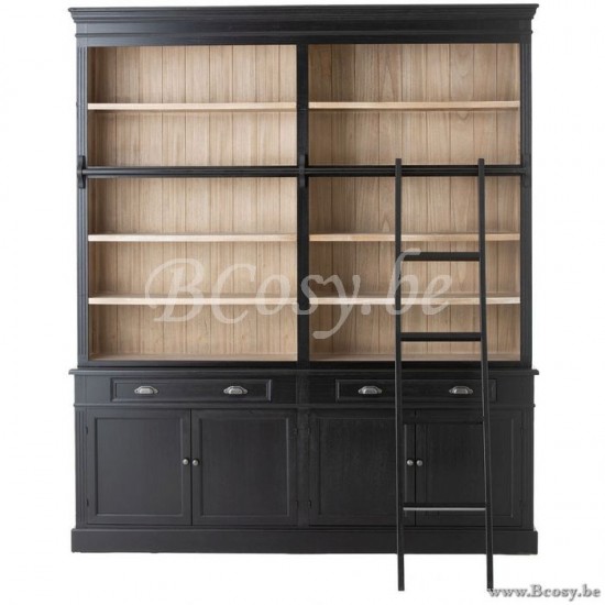 Jline 96106 zwarte boekenkast bibliotheekkast met ladder Meubels Meubles Furniture Möbel Muebles Mobili MEUBELEN Hoge kasten