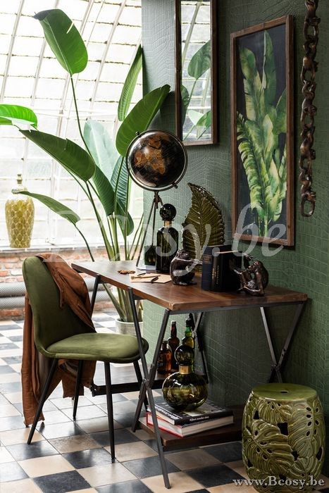 JLine J Line 96149 Stoel Claire Metaal Textiel Groen 85H stoelen eetkamerstoelen eethoekstoelen eettafelstoelen eetstoelen