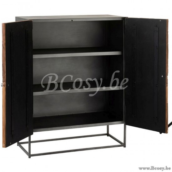 J Line Jline Cupboard Shanil 2 Doors Wood Iron Natural Grey cabinets with doors and drawers