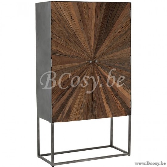 J Line 96425 Barkast Shanil 2 Deuren Hout Ijzer Naturel Grijs 90 barmeubelen