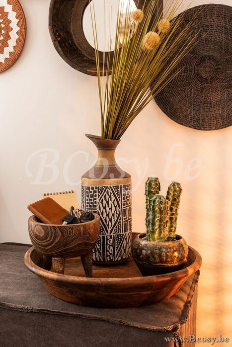 J Line Jline Mirror Round Bowl Shaped Recycled Wood Brown mirrors