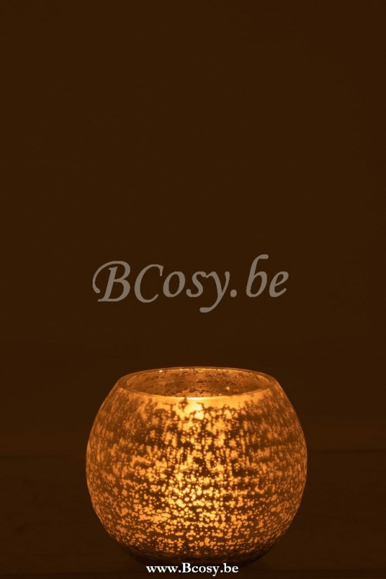 lanternes photophores Jolipa Jline Photophore Boule Craquele Verre Mat Brillant Argent Small