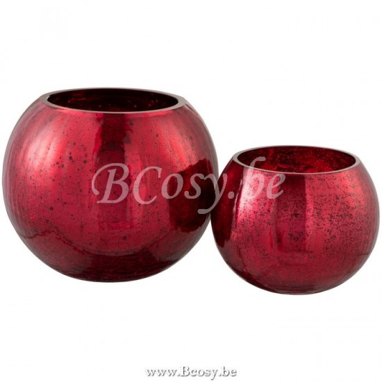 J Line Jline Windlicht Bol Craquele Glas Blinkend Rood Large