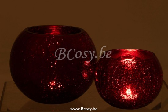 J Line Jline Windlicht Kugel Rissig Glas Glänzend Rot Large lanternen