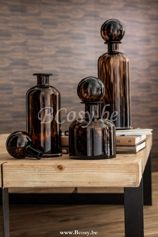 J Line Jline Bottiglia Tappo Macchie Decorativa Vetro Marrone Nero Medium Botella Tapon Mancha Decorativa Cristal Marron Negro Medium