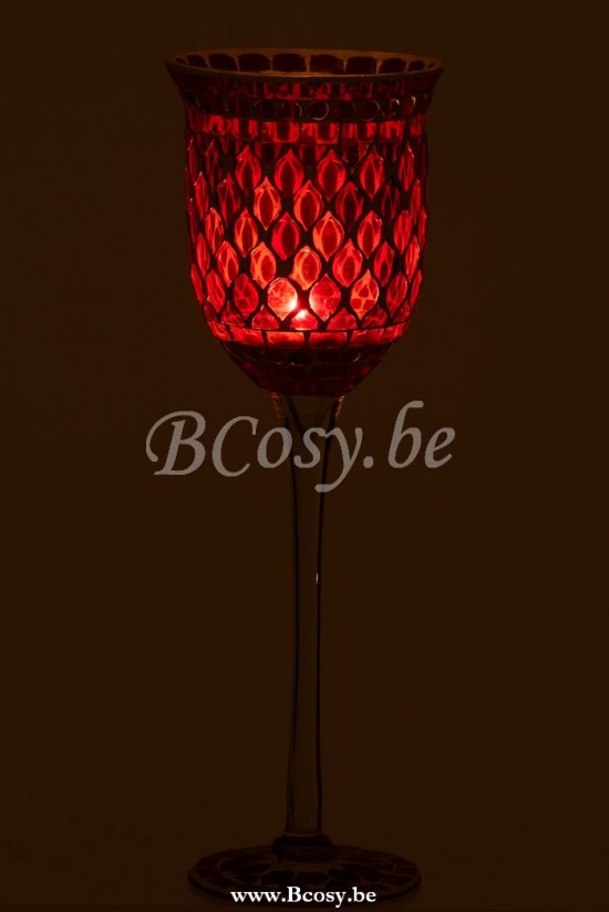 J Line photophores Jolipa Photophore Pied Mosaiques Verre Rouge Blanc Large.