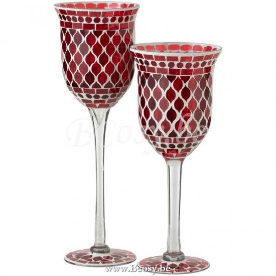 Jline Kaarshouder Op Voet Mozaïek Glas Rood Wit Large.