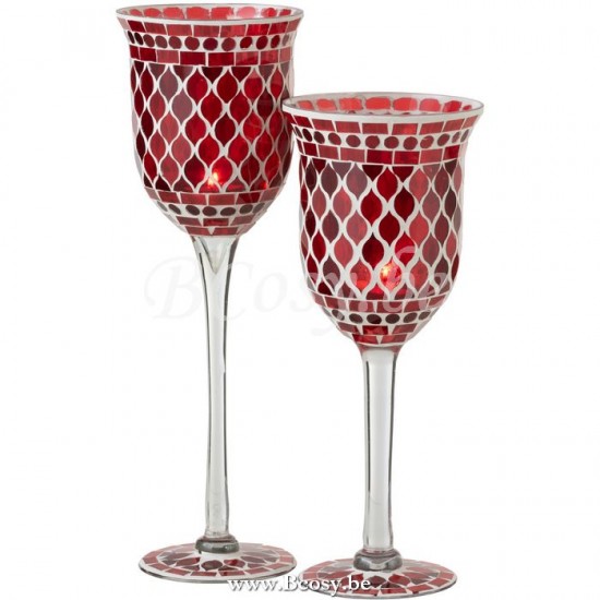 J Line Candle Holder On Base Mosaic Glass Red White Large tea lights holders.