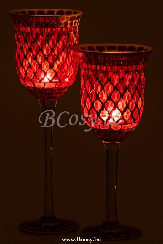 Jline Kerzenhalter Auf Fuß Mosaik Glas Rot Weiß Large t lichthalter teelichtleuchter teelichte.