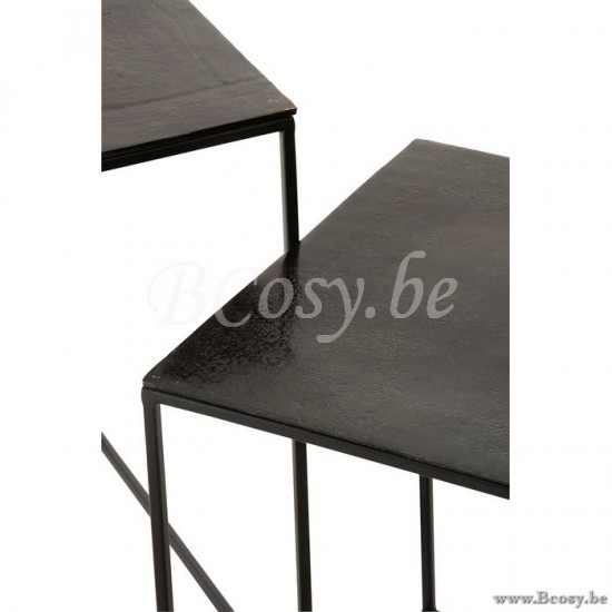 tables d appoint bouts de canapé Jolipa Jline Set De 2 Table Gigogne Carree Oxidize Aluminium Metal Antique Noir Vert