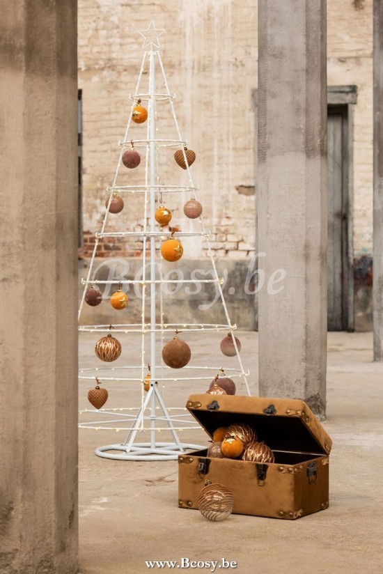 Jline Caja De 6 Bolas De Navidad Corazon Terciopelo Vidrio Marron Small