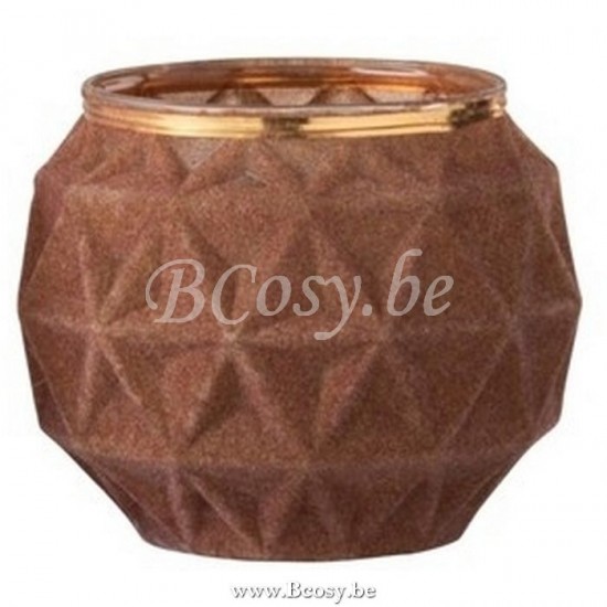 J Line 97575 T Lichthouder Fluweel Bol Glas Oker Large 10H T theelichten theelichthouders