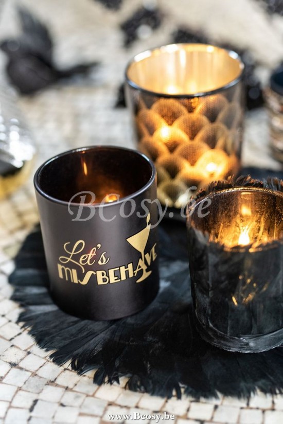 Jline Portavelas Gatsby Vidrio Opaco Negro Oro Surtido De 2