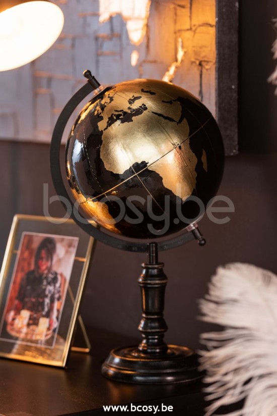 J Line Jline Mappamondo Piede Legno Nero Oro Medium Globo Terrestre De Pie Madera Negro Oro Medium