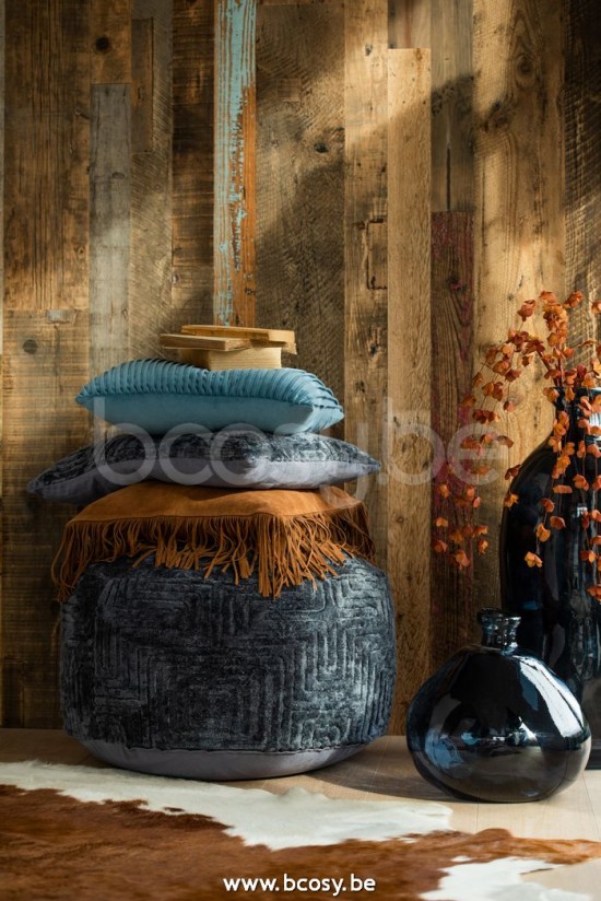 coussins Jolipa Jline Coussin Franges Carre Cuir Cognac