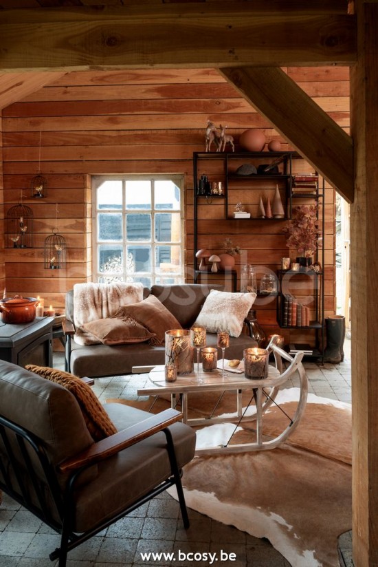 J Line Jline Kussen Franjes Vierkant Leer Cognac