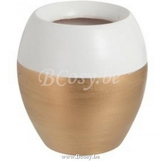 J Line 98644 Vaas Boord Terracotta Wit Goud Small 16H bloemvaas bloemenvaas siervaas bloemvazen bloemenvazen siervazen