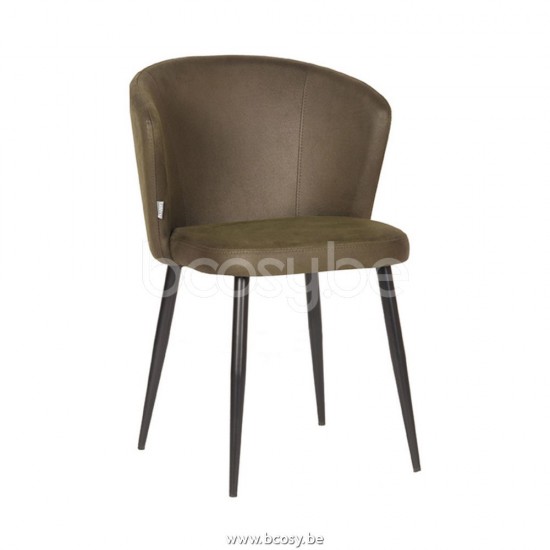 LABEL51 Eetkamerstoel Wave Army Microvezel Zwart Metalen Frame.
