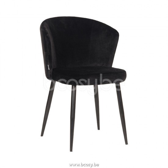 LABEL51 Eetkamerstoel Wave Zwart Fluweel Zwart Metalen Frame.