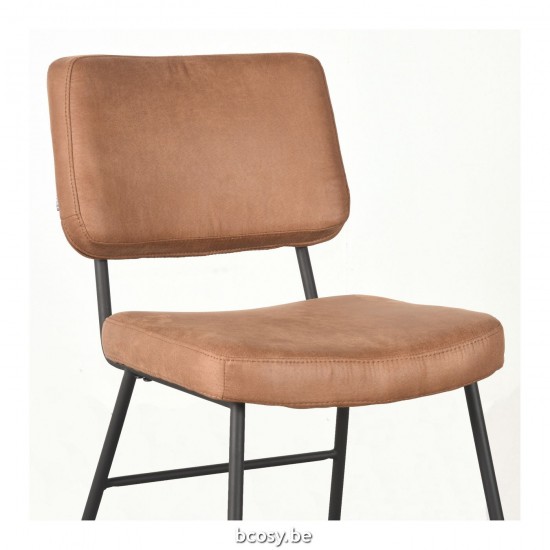 LABEL51 Chaise de salle à manger Noah Cognac Micro Suede Zwart Metalen Frame.
