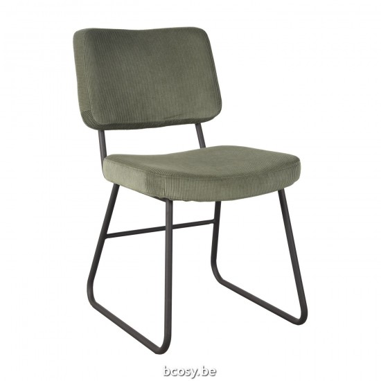 LABEL51 Eetkamerstoel Noah Forest Ribcord Zwart Metalen Frame.