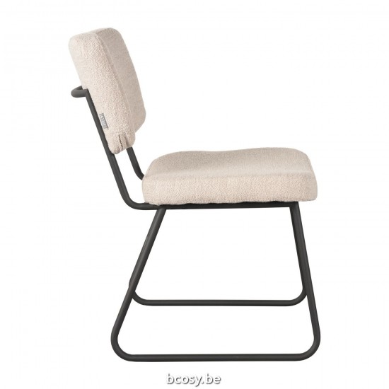 LABEL 51 Eetkamerstoel Noah Naturel Boucle Zwart Metalen Frame.