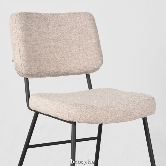LABEL51 Chaise de salle à manger Noah Naturel Boucle Zwart Metalen Frame.