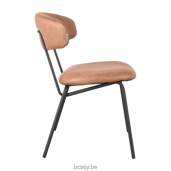 LABEL 51 Eetkamerstoel Zack Cognac Micro Suede Zwart Metalen Frame.