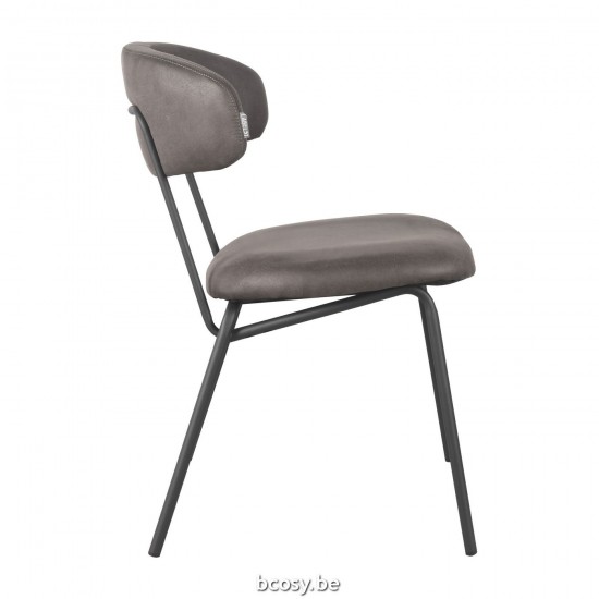 LABEL 51 Eetkamerstoel Zack Antraciet Micro Suede Zwart Metalen Frame.
