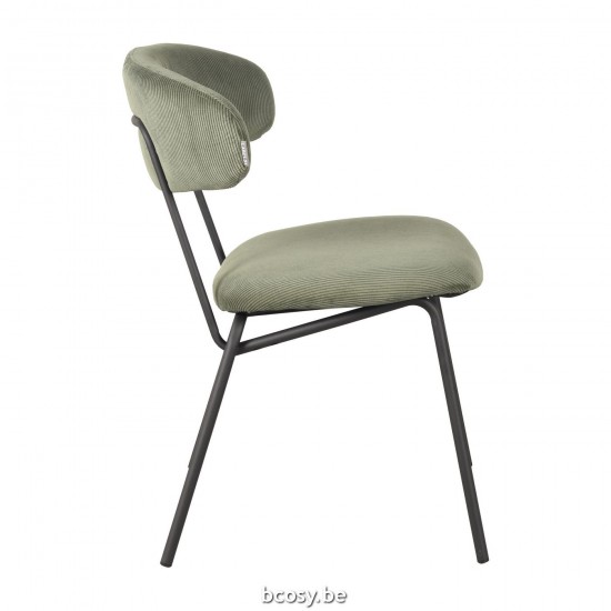 LABEL 51 Eetkamerstoel Zack Forest Ribcord Zwart Metalen Frame.
