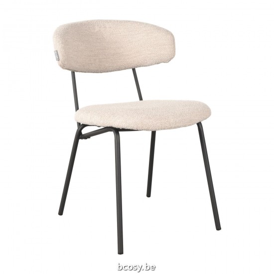 LABEL51 Eetkamerstoel Zack Naturel Boucle Zwart Metalen Frame.