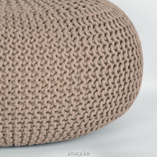 LABEL 51 Poef Knitted Beige Katoen L.