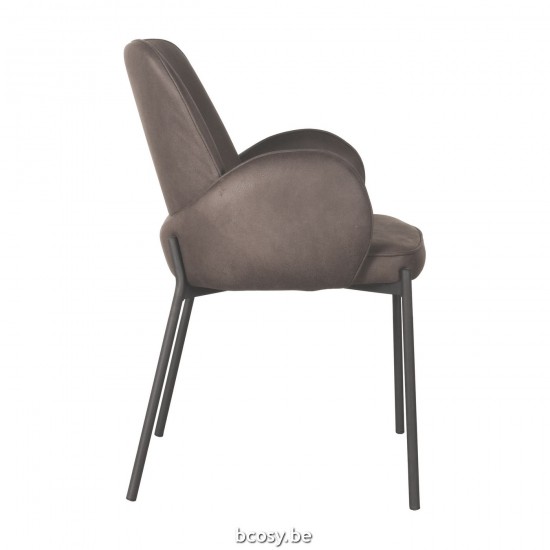 LABEL 51 Eetkamerstoel Jari Antraciet Microvezel Zwart Metalen Frame.