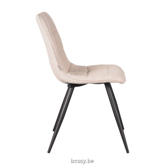 LABEL 51 Eetkamerstoel Jelt Naturel Boucle Zwart Metalen Frame.