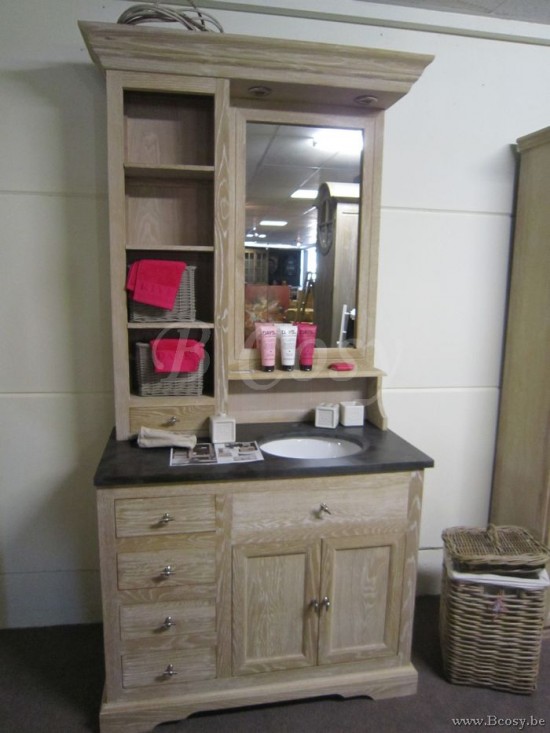 Cottage BAD White Wash EIK Laendliche Cottage Badmoebel Badezimmer Schrank Im Cottage Stil Rustikal Interior Unterschrank Mit Oberteil Spiegeln Mit Led Beleuchtung Tischplatte Abdeckung Aus Blaustein Mit 1 Weiss Keramische Unterbau Waschbecken Waschtisch 