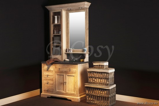 Landelijk Eiken Badkamermeubel met Spiegelkast en Led Verlichting Timeless Living