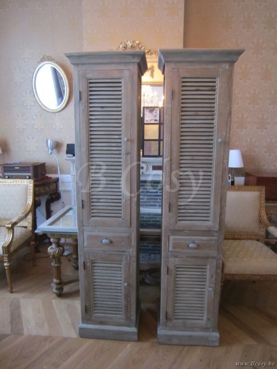 Landelijke Stijl Badkamer Kolomkast Met Louvre Deur