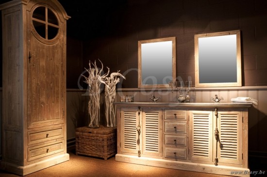 Cabinet old pine olive with stone and 2 sinks Prananatha