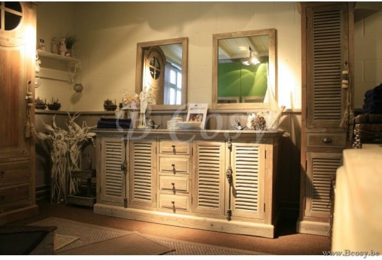 LANDELIJK BADKAMERMEUBEL MET NATUURSTEEN EN 2 LAVABO'S TIMELESS LIVING