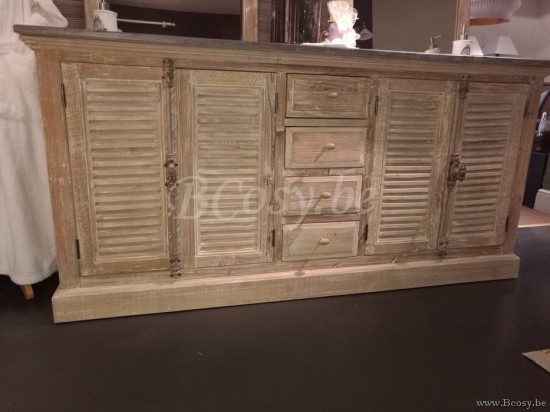 Cabinet old pine olive with stone and 2 sinks Prananatha