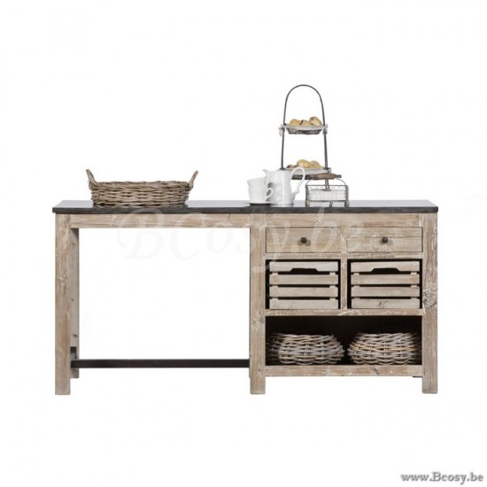 Landelijke Stijl Keukeneiland Met Tafel Natuursteen, Landelijke Buitenkeuken