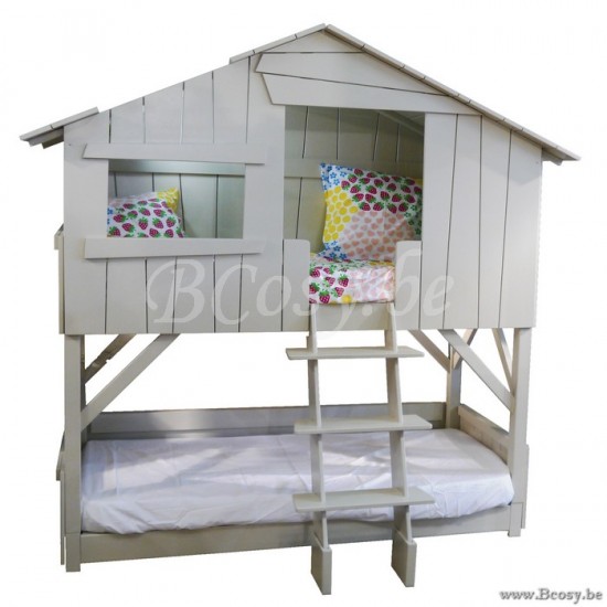MathyByBols Mathy By Bols Kinderbed Huis Boomhutbed Cabane Dubbel Met Stapelbed Mdf + Grenen