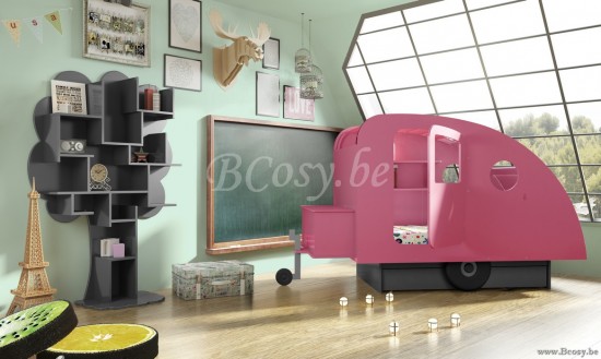 MathyByBols Mathy By Bols Kinderbed Caravanbed Met Sokkel Opbergschuif En Koffer Met Wiel Kinderbed Caravan Met Opbergschuif, Van Mathybybols