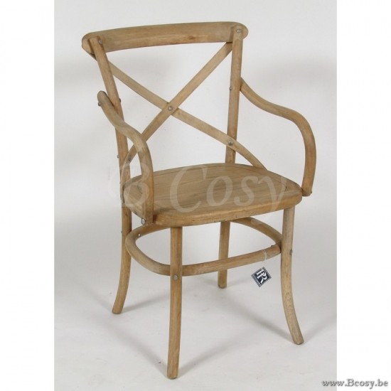 PR Interiors Marseille eiken armstoel-stoel met Houten Zitting en kruis in weathered oak-eik Landelijke stijl PR-Rogiers-CHR/009/03