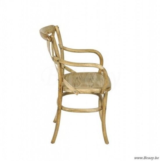 PR Interiors Marseille eiken armstoel-stoel met Houten Zitting en kruis in weathered oak-eik Landelijke stijl PR-Rogiers-CHR/009/03