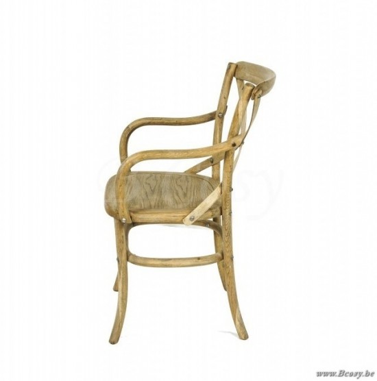 PR Interiors Marseille eiken armstoel-stoel met Houten Zitting en kruis in weathered oak-eik Landelijke stijl PR-Rogiers-CHR/009/03