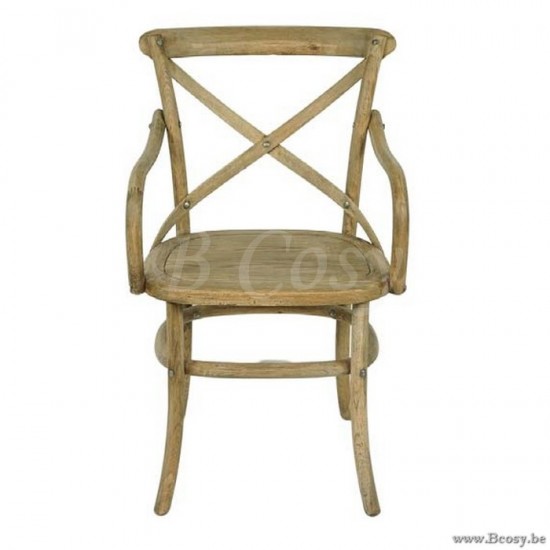 PR Interiors Marseille eiken armstoel-stoel met Houten Zitting en kruis in weathered oak-eik Landelijke stijl PR-Rogiers-CHR/009/03