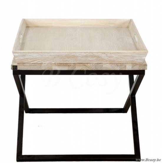 PR Interiors Landelijke Montevideo-Monteverdi Bijzettafel met plateau en zwartstalen kruis in White Brushed Oak 60 PR-Rogiers-CRW/387/20